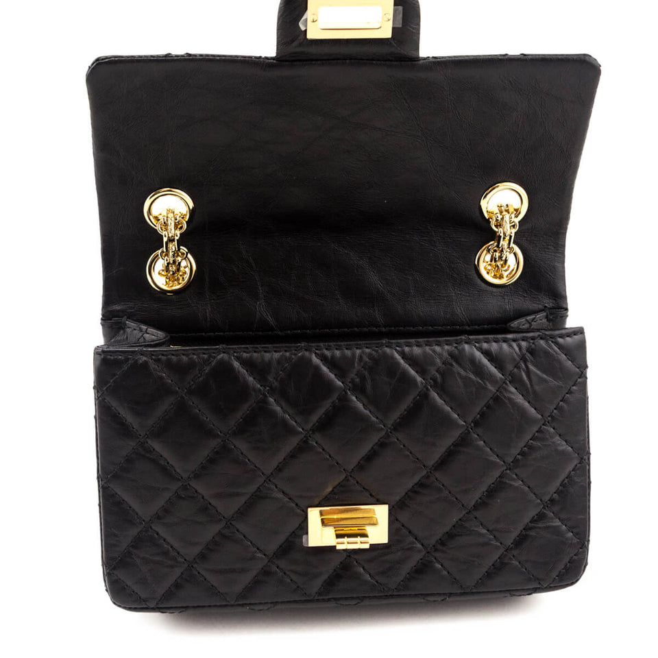 Chanel Black Aged Calfskin Quilted 2.55 Reissue Mini Flap Bag