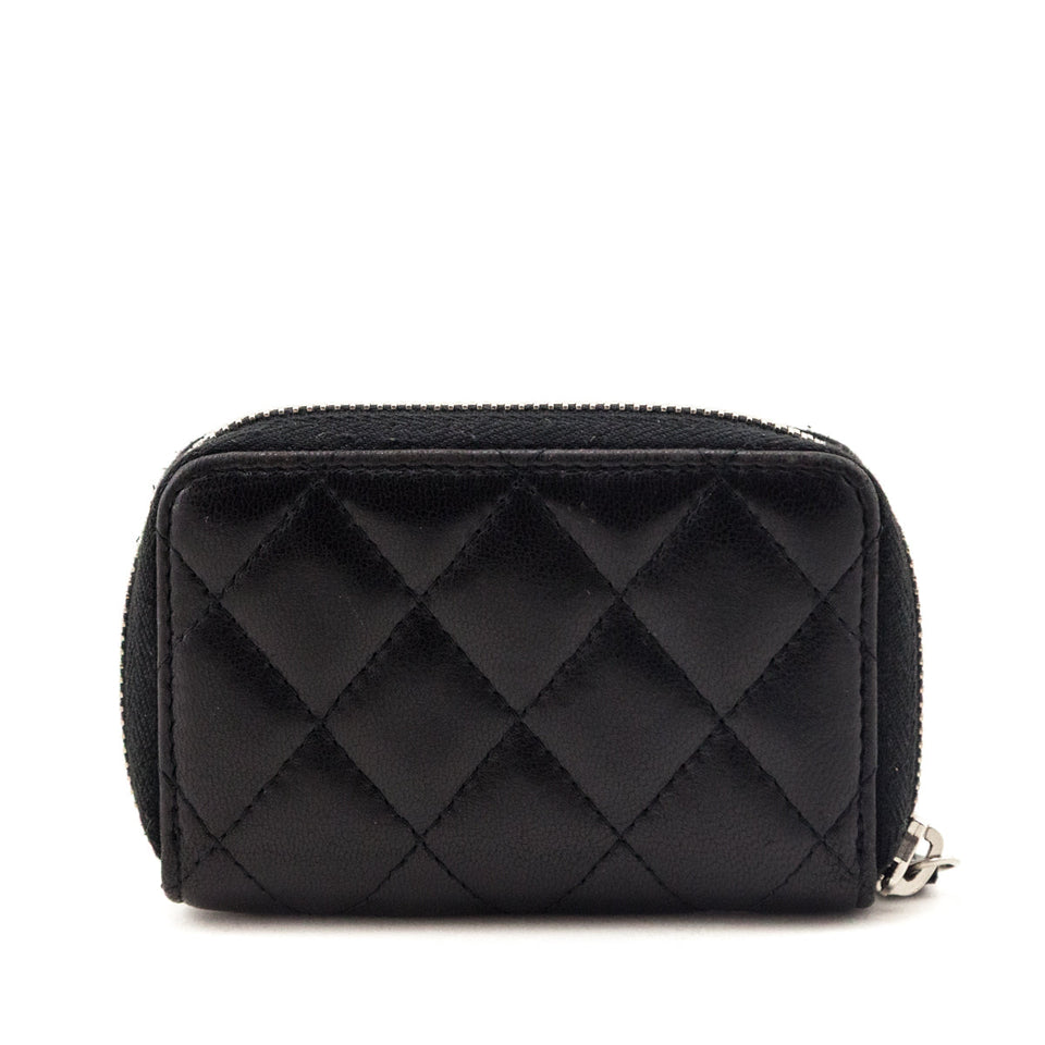 Chanel Black Quilted Lambskin Zip Around Coin Purse Wallet
