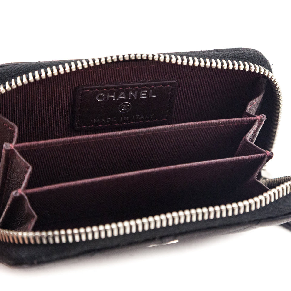 Chanel Black Quilted Lambskin Zip Around Coin Purse Wallet