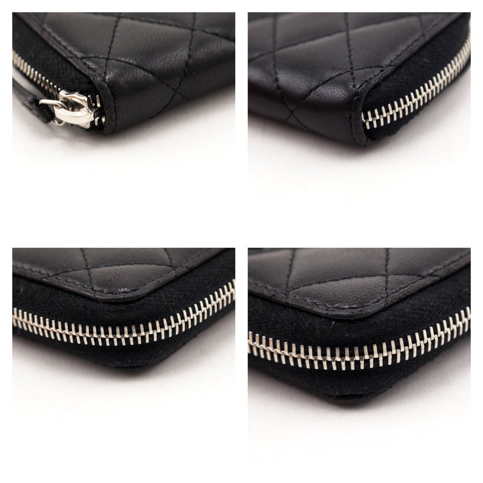 Chanel Black Quilted Lambskin Zip Around Coin Purse Wallet