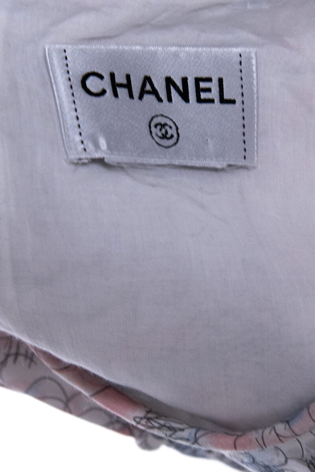 Chanel Pastel Blue, Pink, and White Floral Cotton Sleeveless Dress Size M