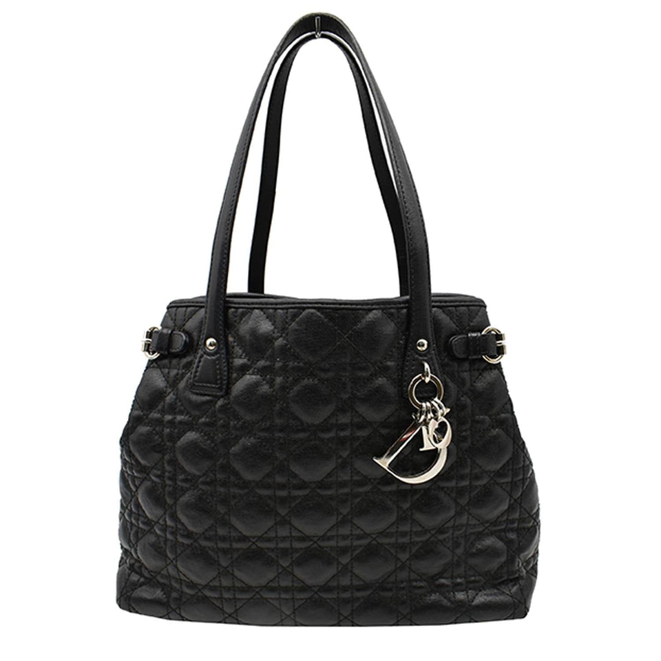 Christian Dior Panarea Quilted Cannage Rosato Canvas Tote Bag Black