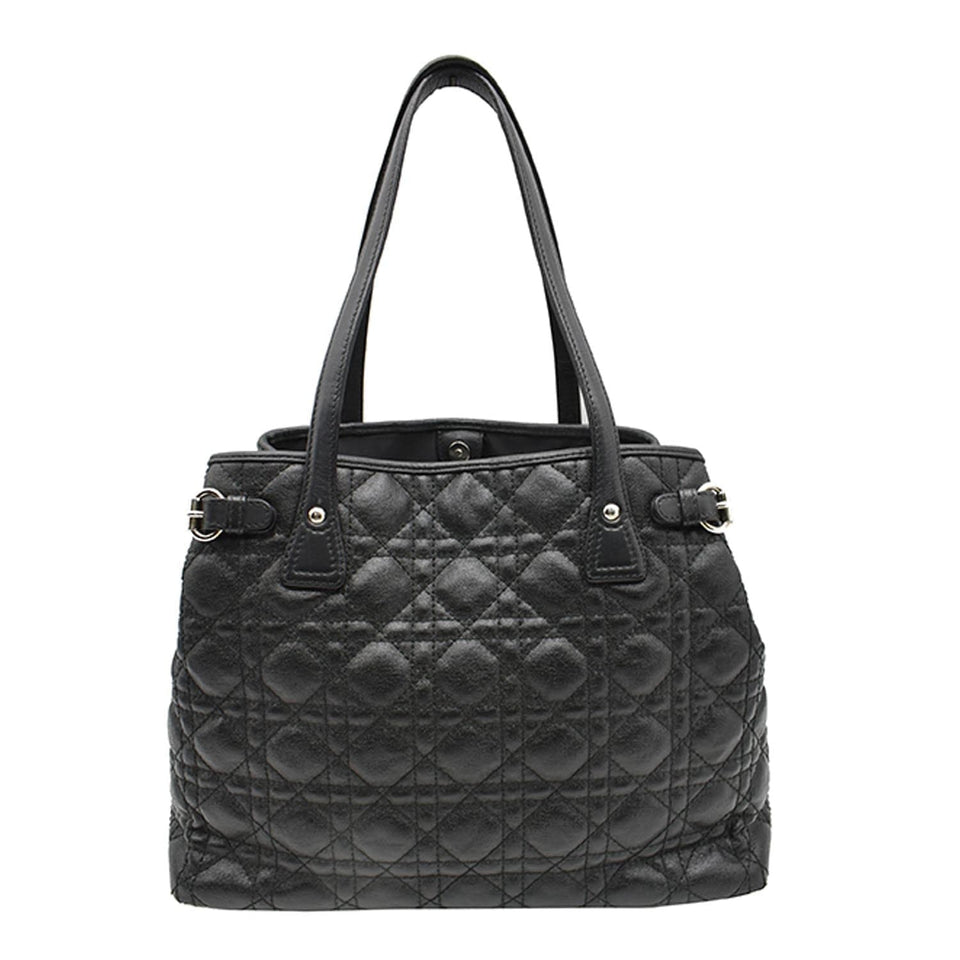 Christian Dior Panarea Quilted Cannage Rosato Canvas Tote Bag Black