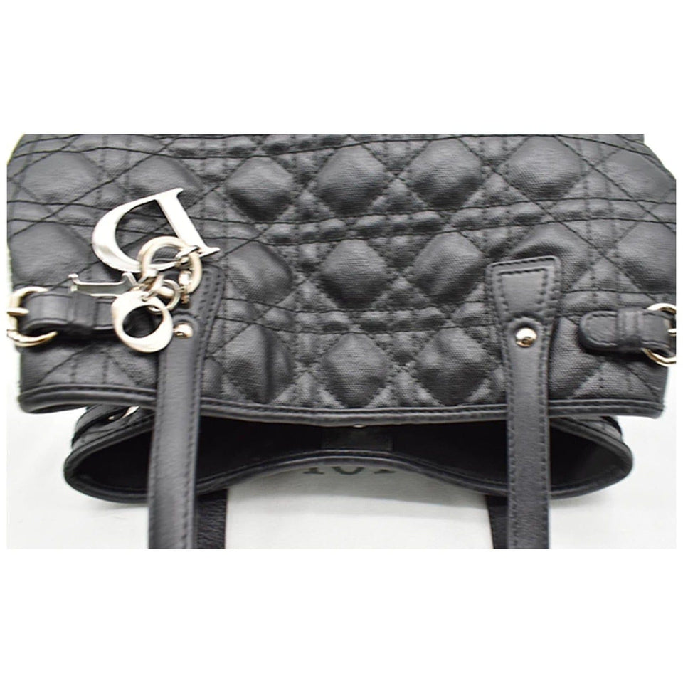 Christian Dior Panarea Quilted Cannage Rosato Canvas Tote Bag Black
