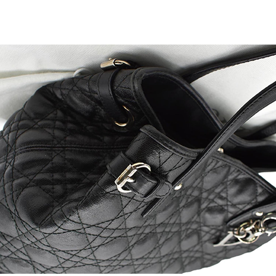 Christian Dior Panarea Quilted Cannage Rosato Canvas Tote Bag Black