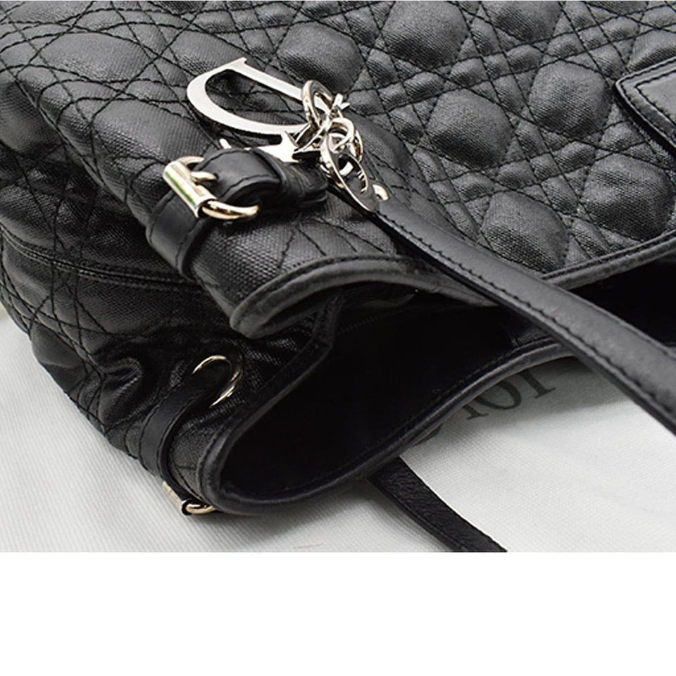 Christian Dior Panarea Quilted Cannage Rosato Canvas Tote Bag Black