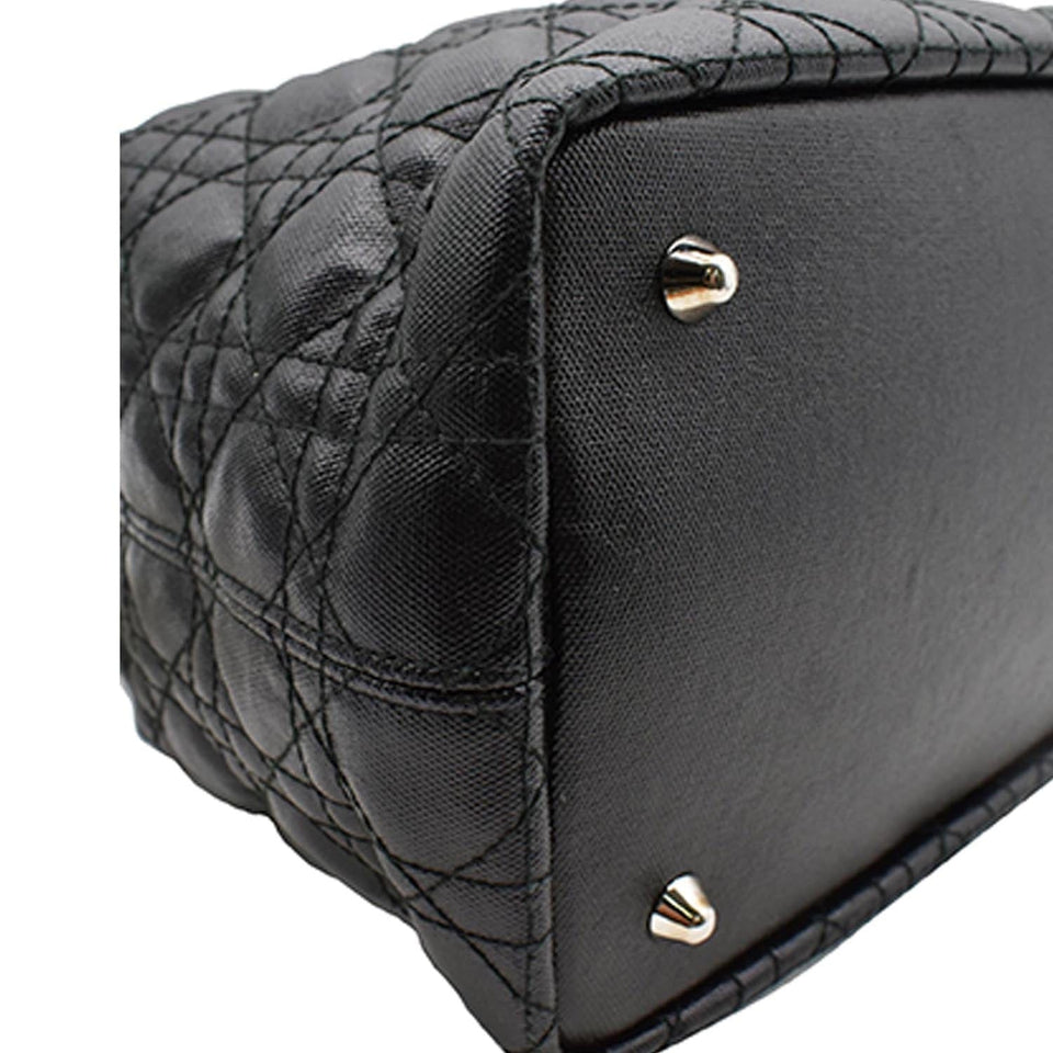 Christian Dior Panarea Quilted Cannage Rosato Canvas Tote Bag Black