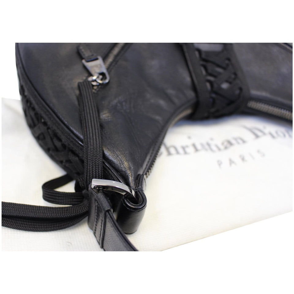 Christian Dior Lace Up Admit It Leather Hobo Bag Black
