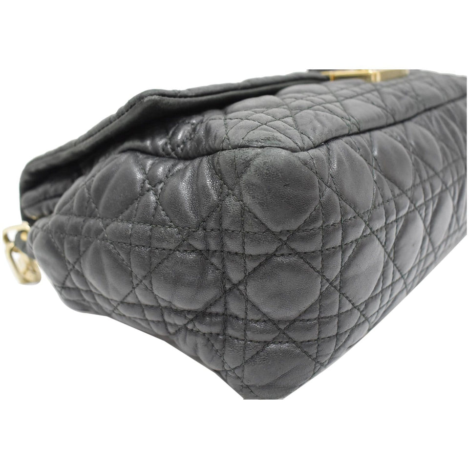 Christian Dior Cannage New Lock Flap Leather Shoulder Bag Black