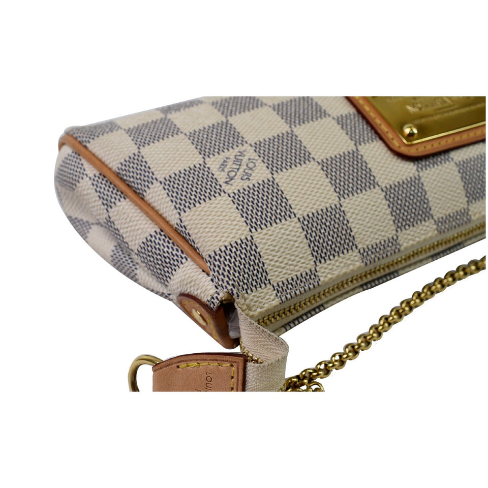 Louis Vuitton Pochette Eva Damier Azur Clutch Crossbody Bag White