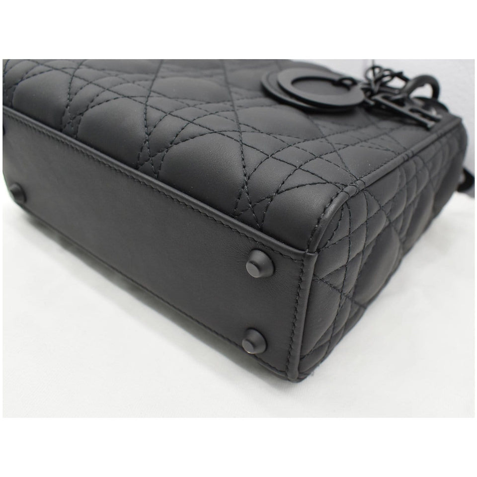 Christian Dior Mini Lady Dior Cannage Calfskin Leather Shoulder Bag Matte Black
