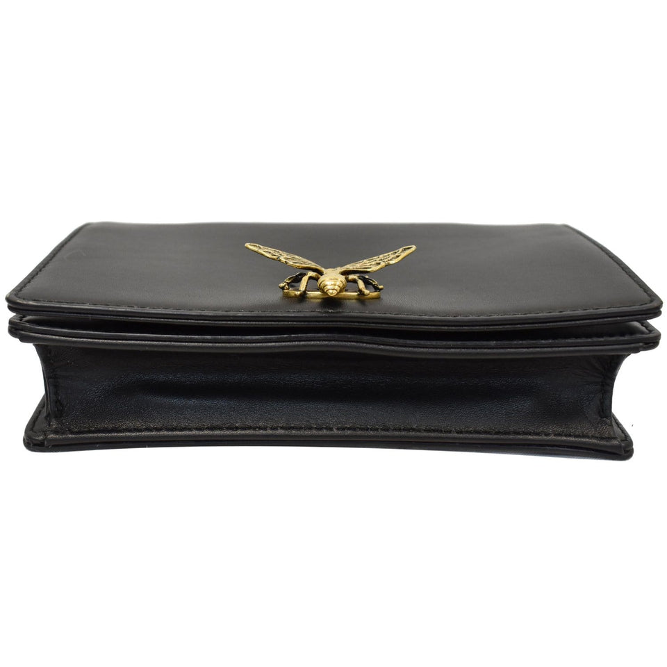 Christian Dior Bee Leather Pouch Clutch Bag Black