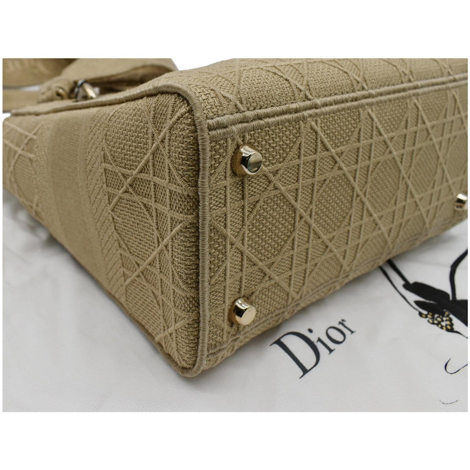 Christian Dior Medium Lady D-Lite Embroidered Canvas Shoulder Bag Beige
