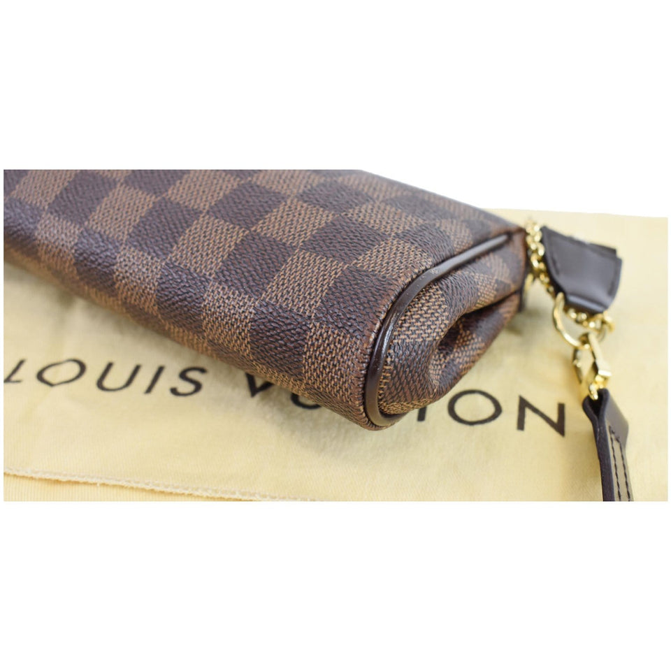 Louis Vuitton Pochette Eva Damier Ebene Clutch Crossbody Bag Brown
