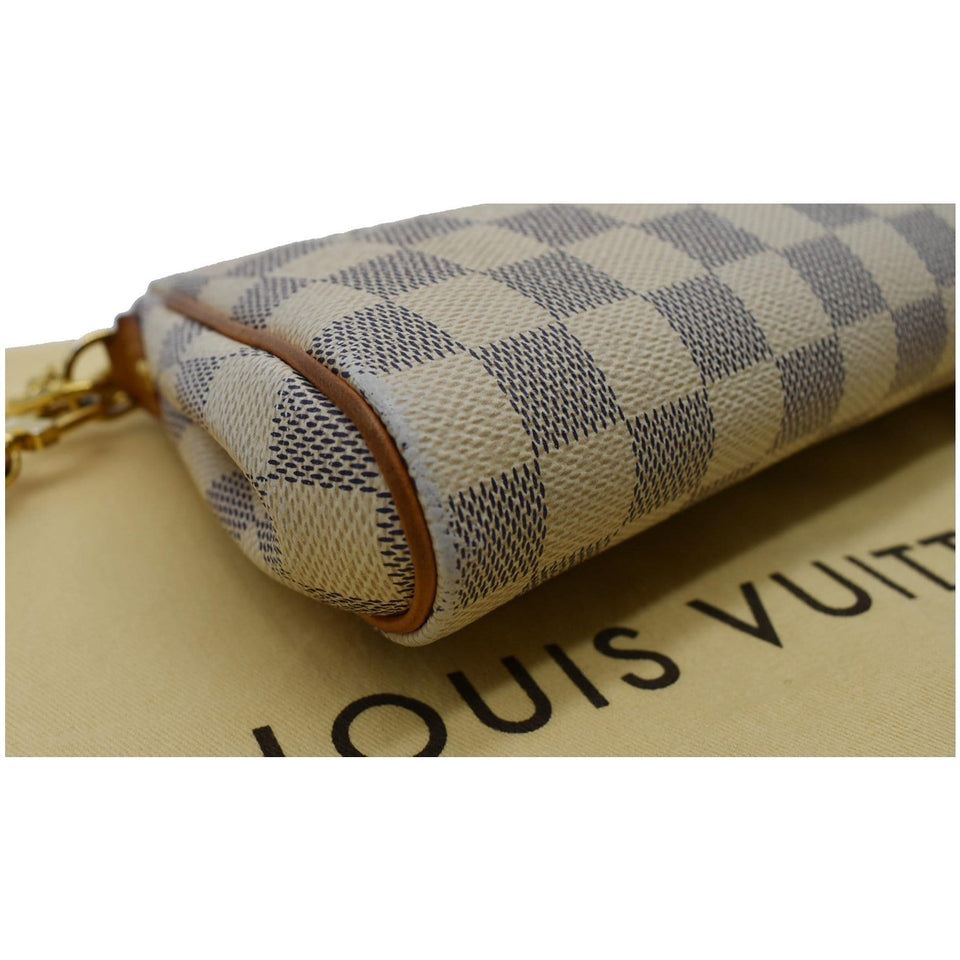 Louis Vuitton Pochette Eva Damier Azur Clutch Crossbody Bag White