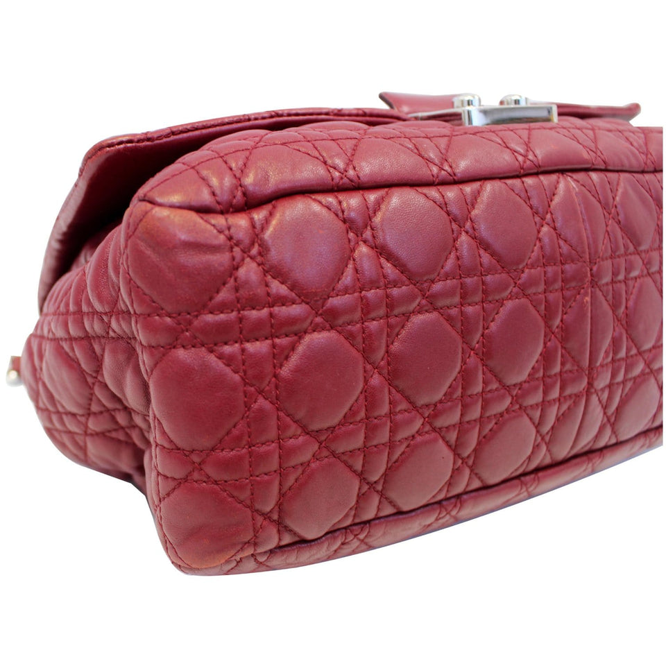 Christian Dior Medium Flap Cannage Leather Shoulder Bag Red