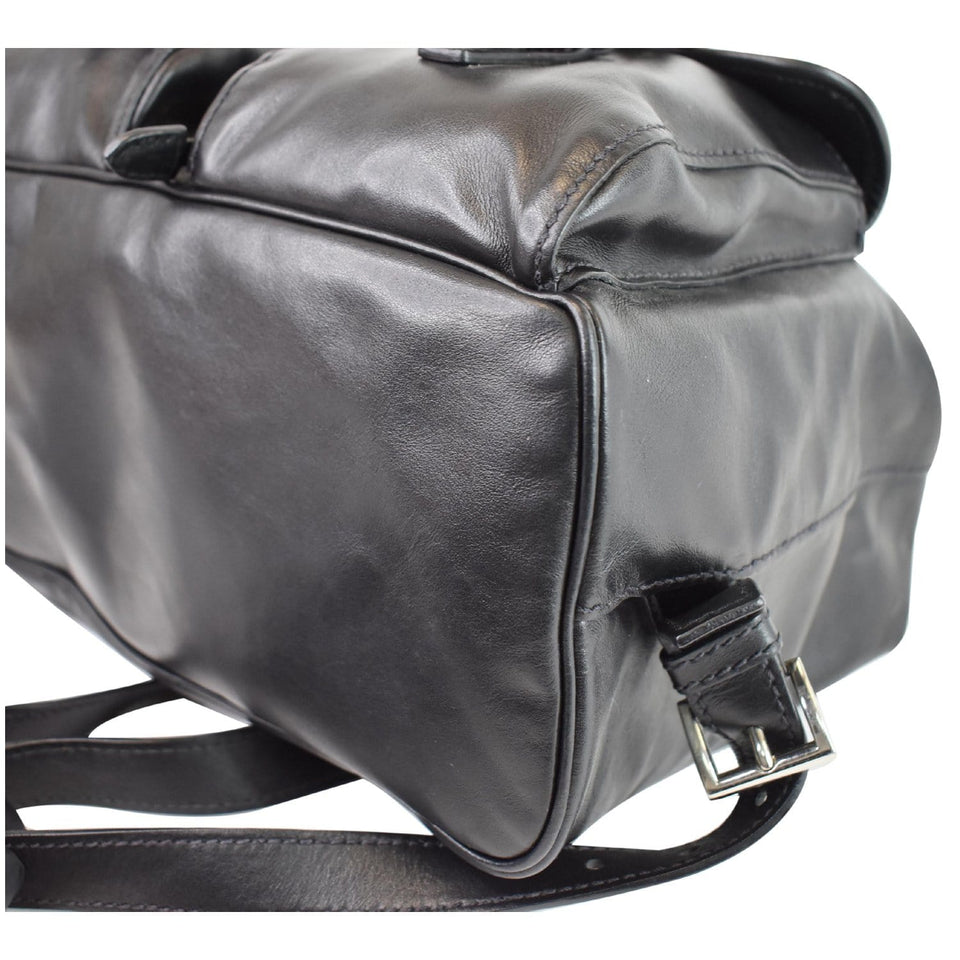 Prada Milano Double Pocket Leather Backpack Bag Black