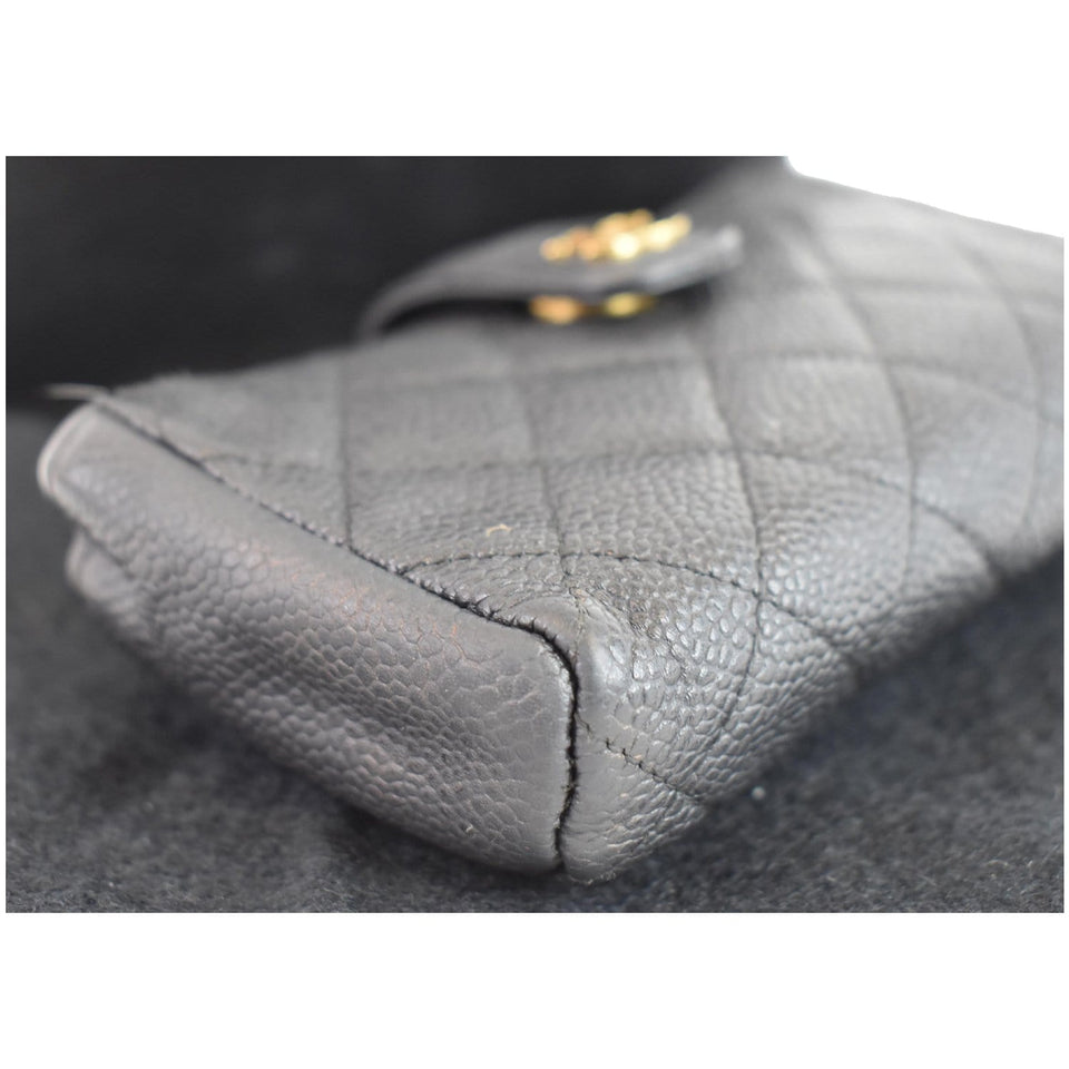 Chanel Quilted Caviar Leather Mini Phone Holder Clutch Black