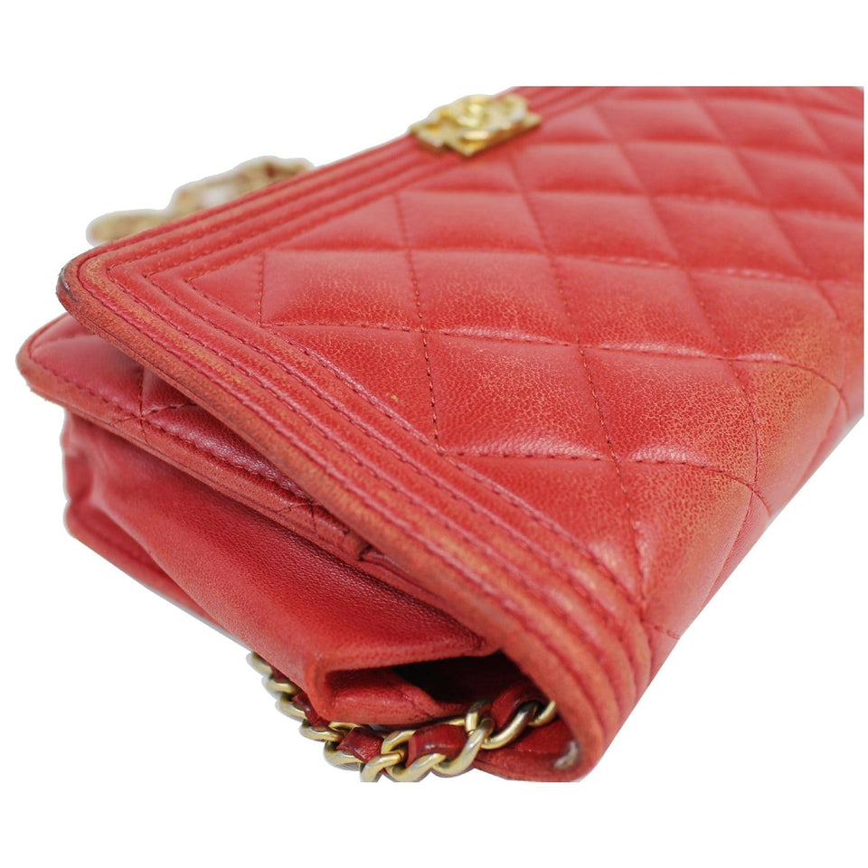 Chanel Boy Woc Lambskin Leather Wallet On Chain Clutch Bag Red