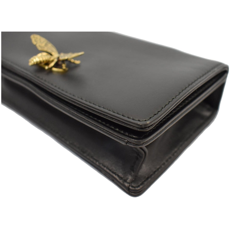 Christian Dior Bee Leather Pouch Clutch Bag Black