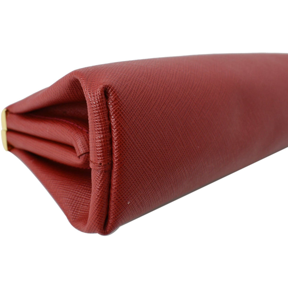 Prada East-West Frame Saffiano Leather Clutch Bag Red