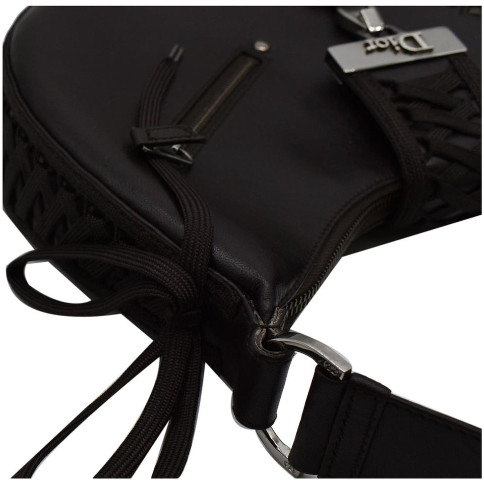 Christian Dior Lace Up Admit It Leather Hobo Bag Dark Brown