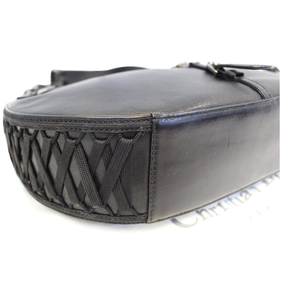 Christian Dior Lace Up Admit It Leather Hobo Bag Black