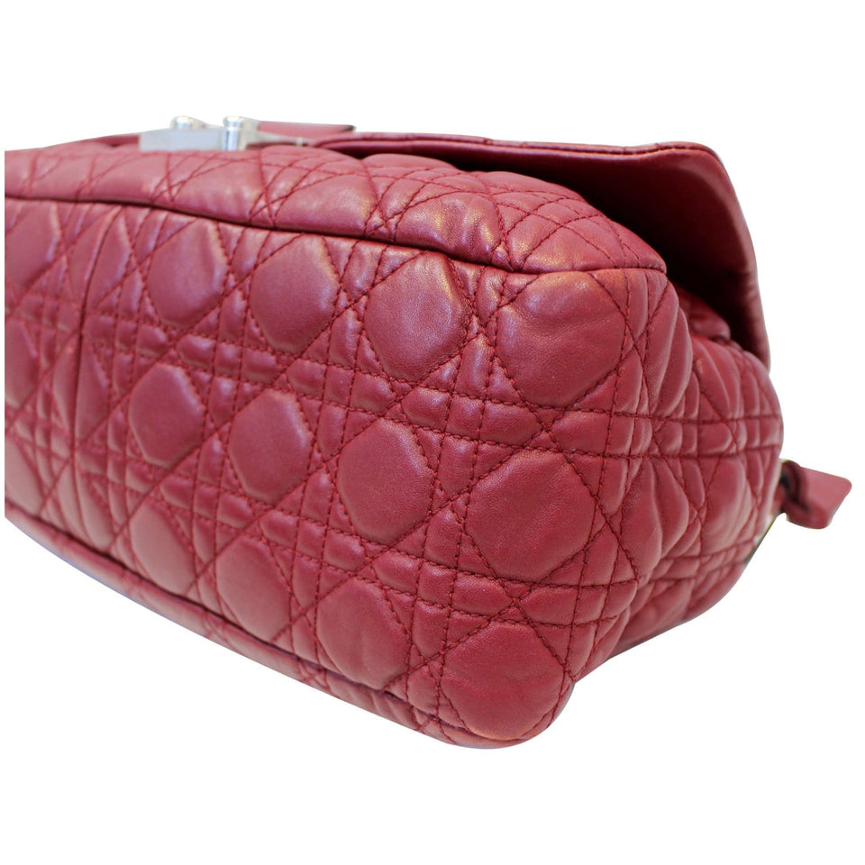 Christian Dior Medium Flap Cannage Leather Shoulder Bag Red