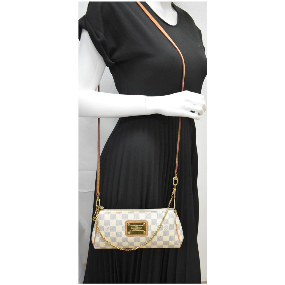 Louis Vuitton Pochette Eva Damier Azur Clutch Crossbody Bag White