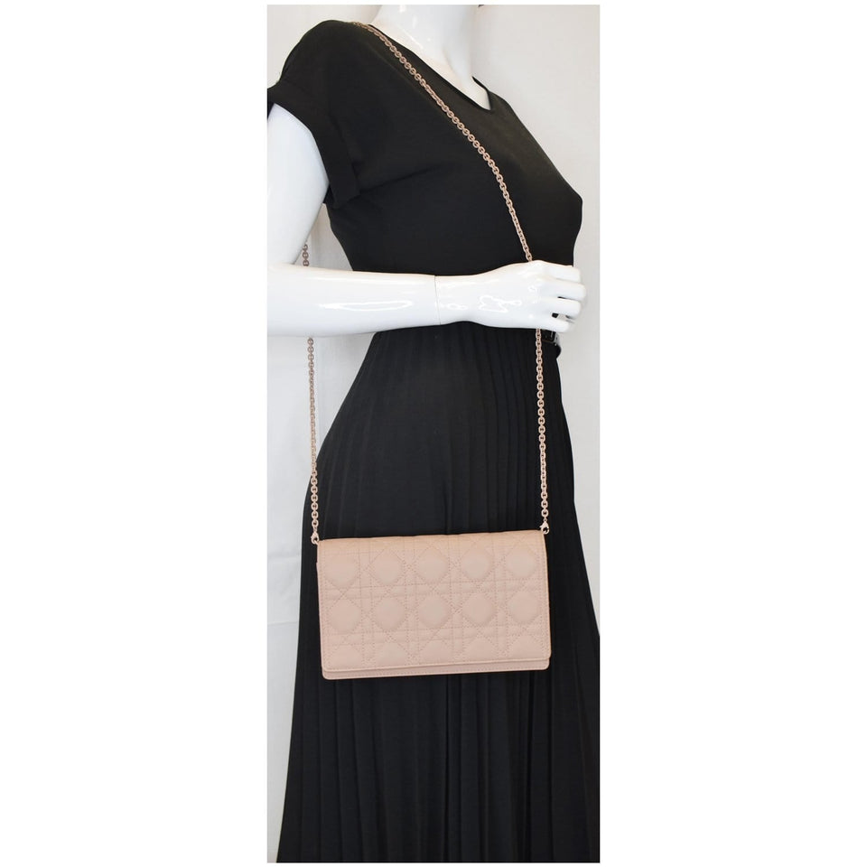 Christian Dior The Lady Dior Calfskin Chain Pouch Bag Blush Ultramatte