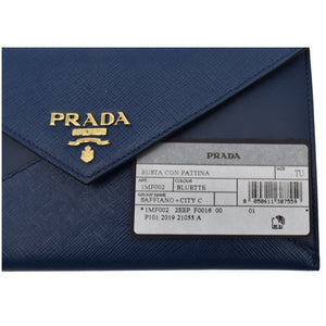Prada Envelope Leather Chain Clutch Blue 1MF002
