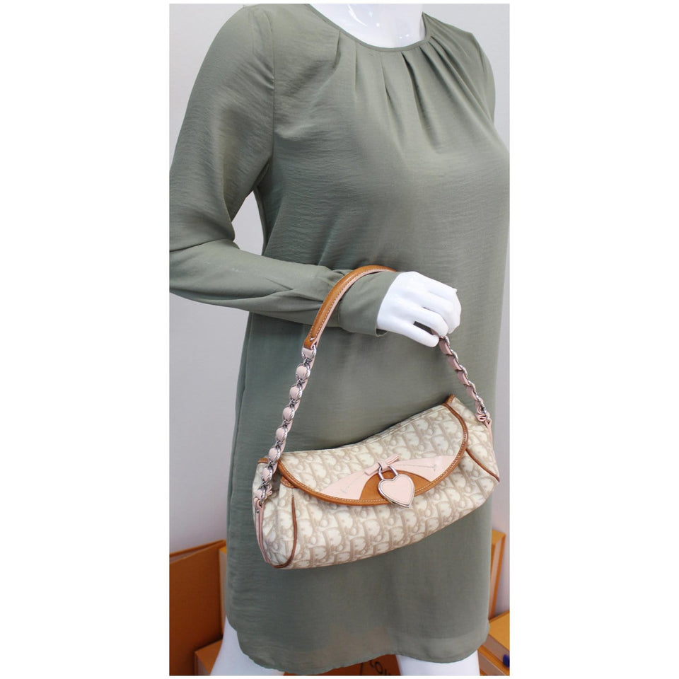 Christian Dior Trotter Romantique Heart Flap Canvas Shoulder Bag Pink