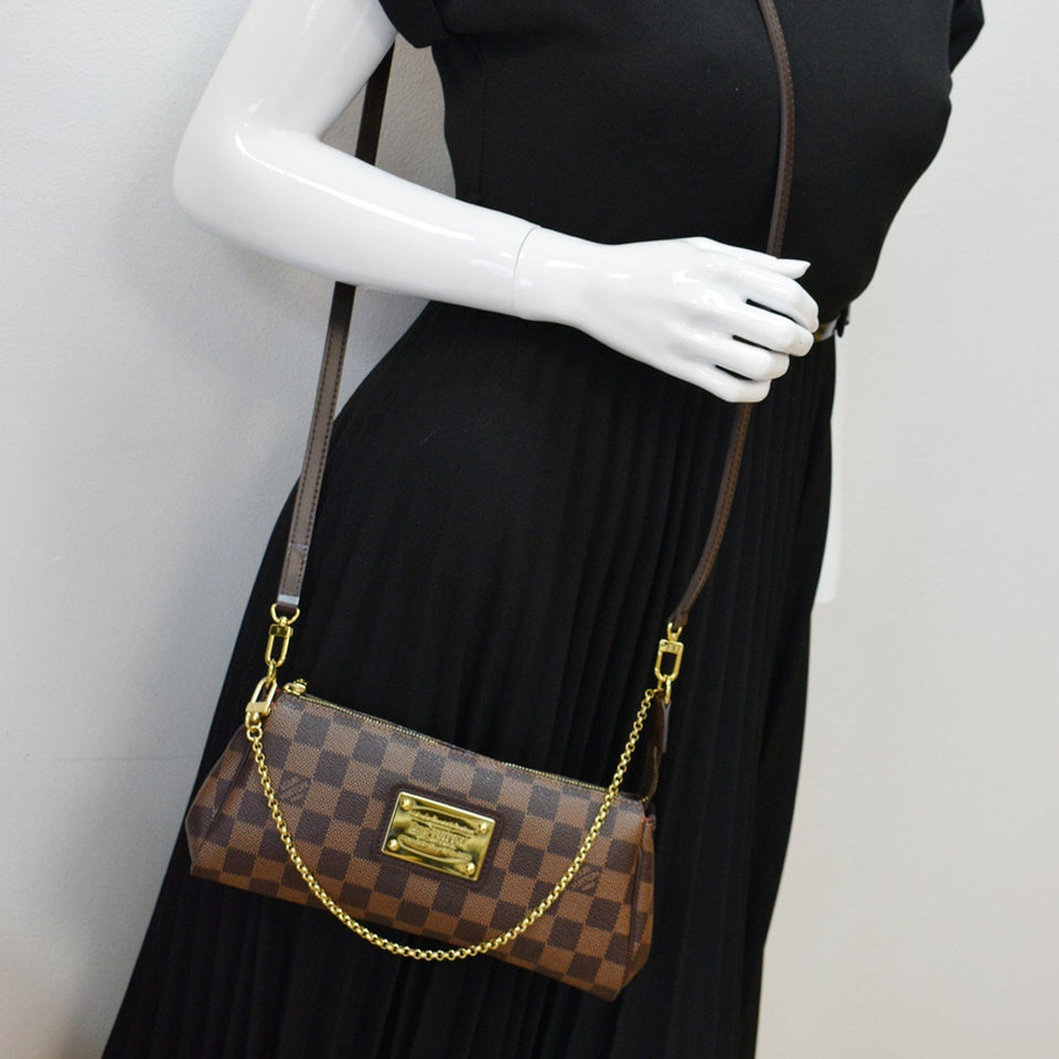 Louis Vuitton Eva Pochette Damier Ebene Clutch Crossbody Bag Brown