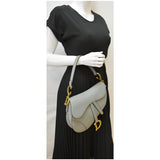 Christian Dior Saddle Leather Shoulder Bag Grey