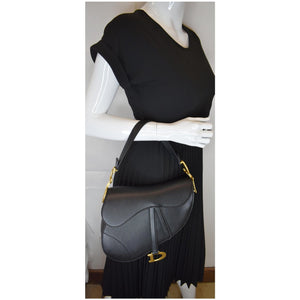 Christian Dior Saddle Leather Shoulder Bag Black