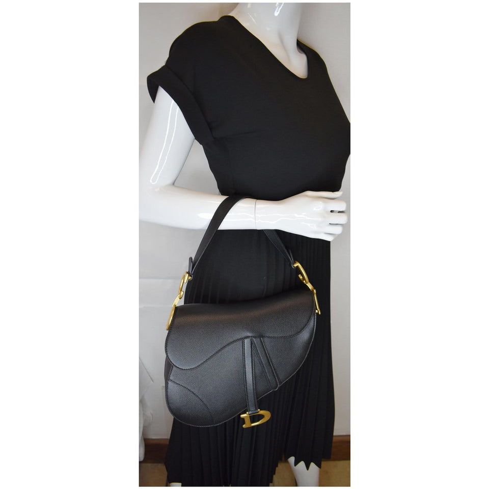 Christian Dior Saddle Leather Shoulder Bag Black