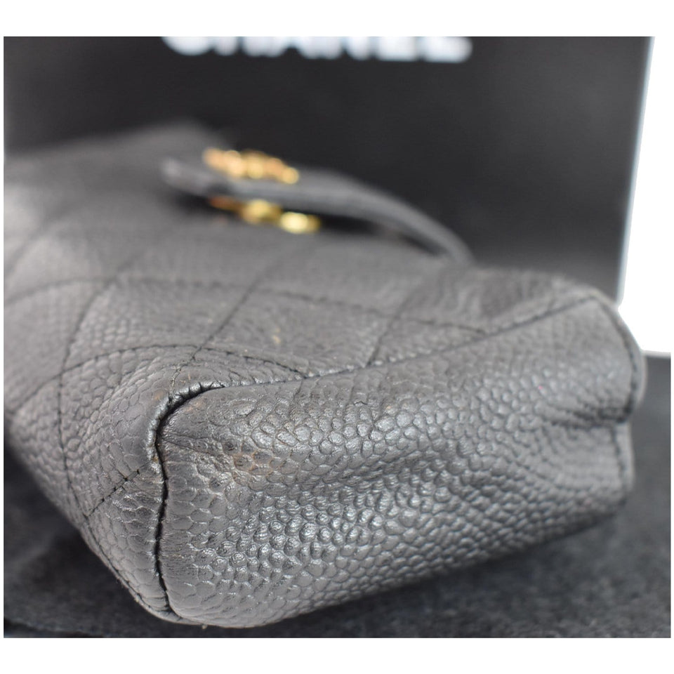 Chanel Quilted Caviar Leather Mini Phone Holder Clutch Black