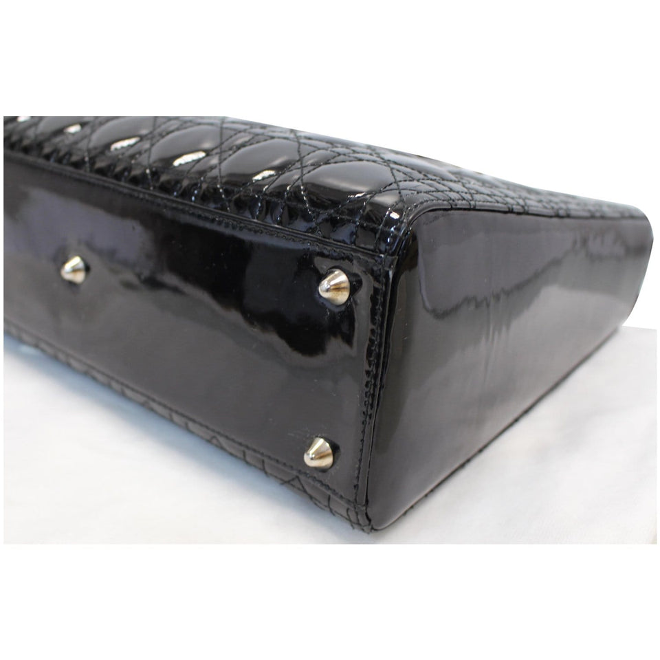 Christian Dior Lady Dior Large Quilted Patent Leather Shoulder Bag Black