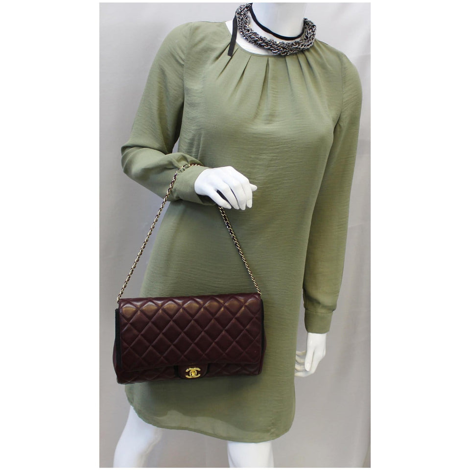 Chanel Clutch With Chain Quilted Flap Lambskin Shoulder Bag Burgundy