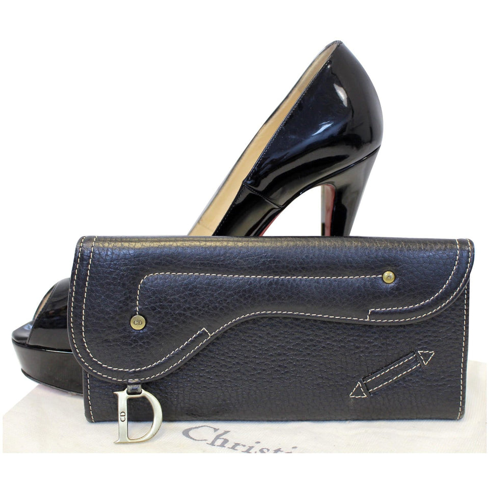 Christian Dior Saddle Leather Wallet Black