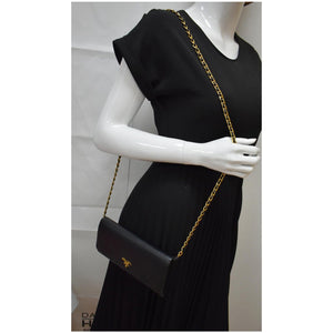 Prada Saffiano Leather Wallet on Chain Clutch Crossbody Bag Black
