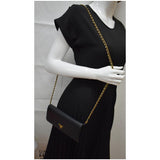 Prada Saffiano Leather Wallet on Chain Clutch Crossbody Bag Black