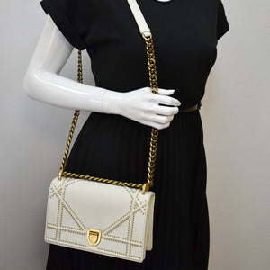 Christian Dior Small Diorama Studded Leather Flap Shoulder Bag White