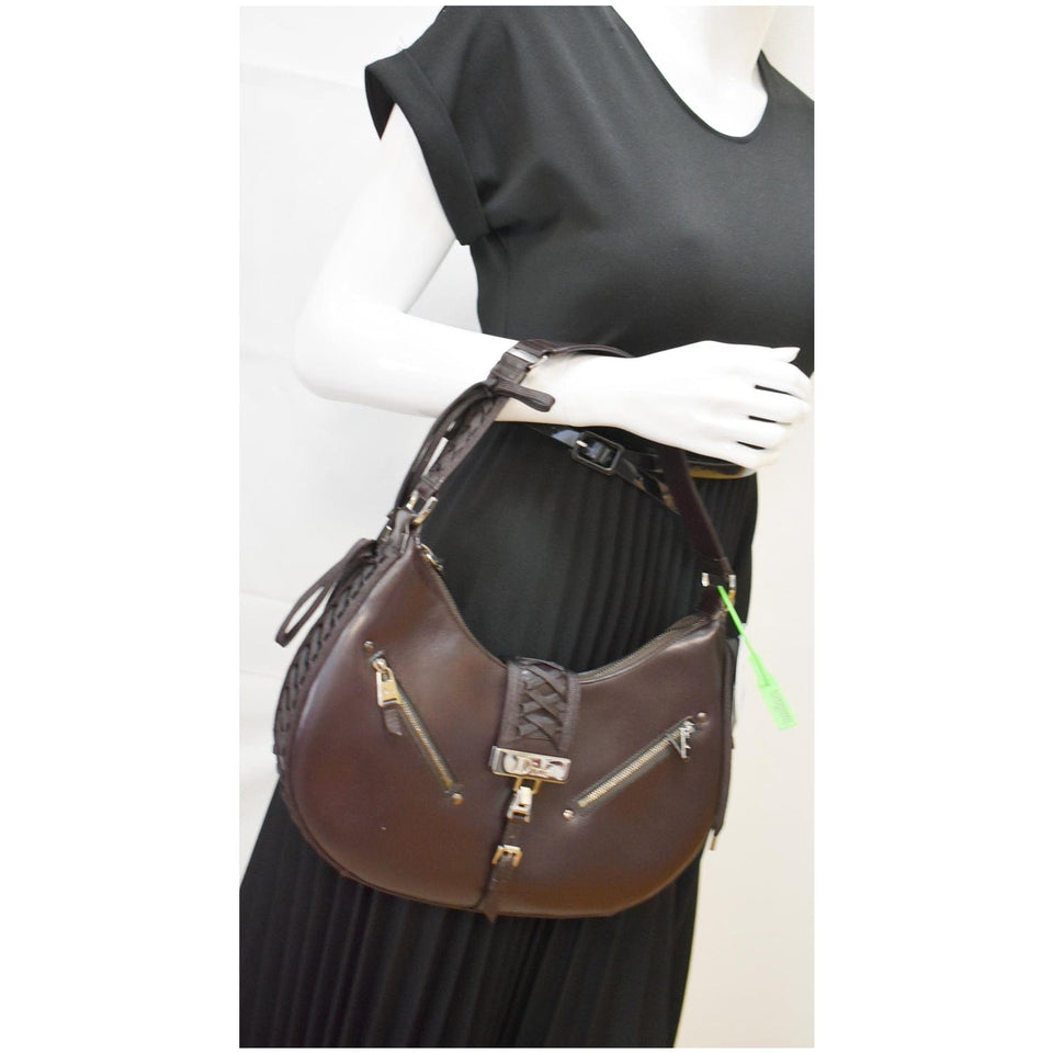 Christian Dior Lace Up Admit It Leather Hobo Bag Dark Brown