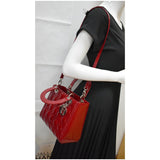 Christian Dior Medium Lady Dior Cannage Patent Leather Shoulder Bag Red