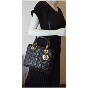 Christian Dior Medium Lady Dior Lambskin Shoulder Bag Black