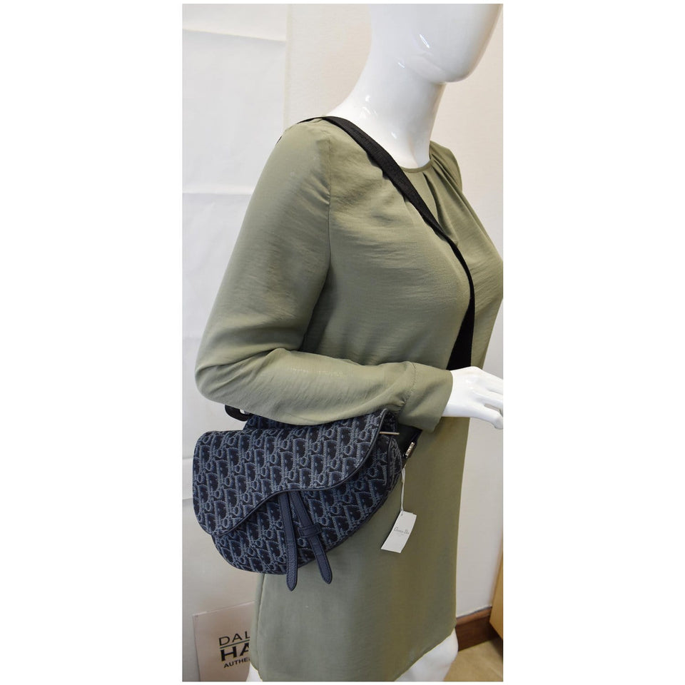 Christian Dior Saddle Oblique Jacquard Crossbody Bag Black