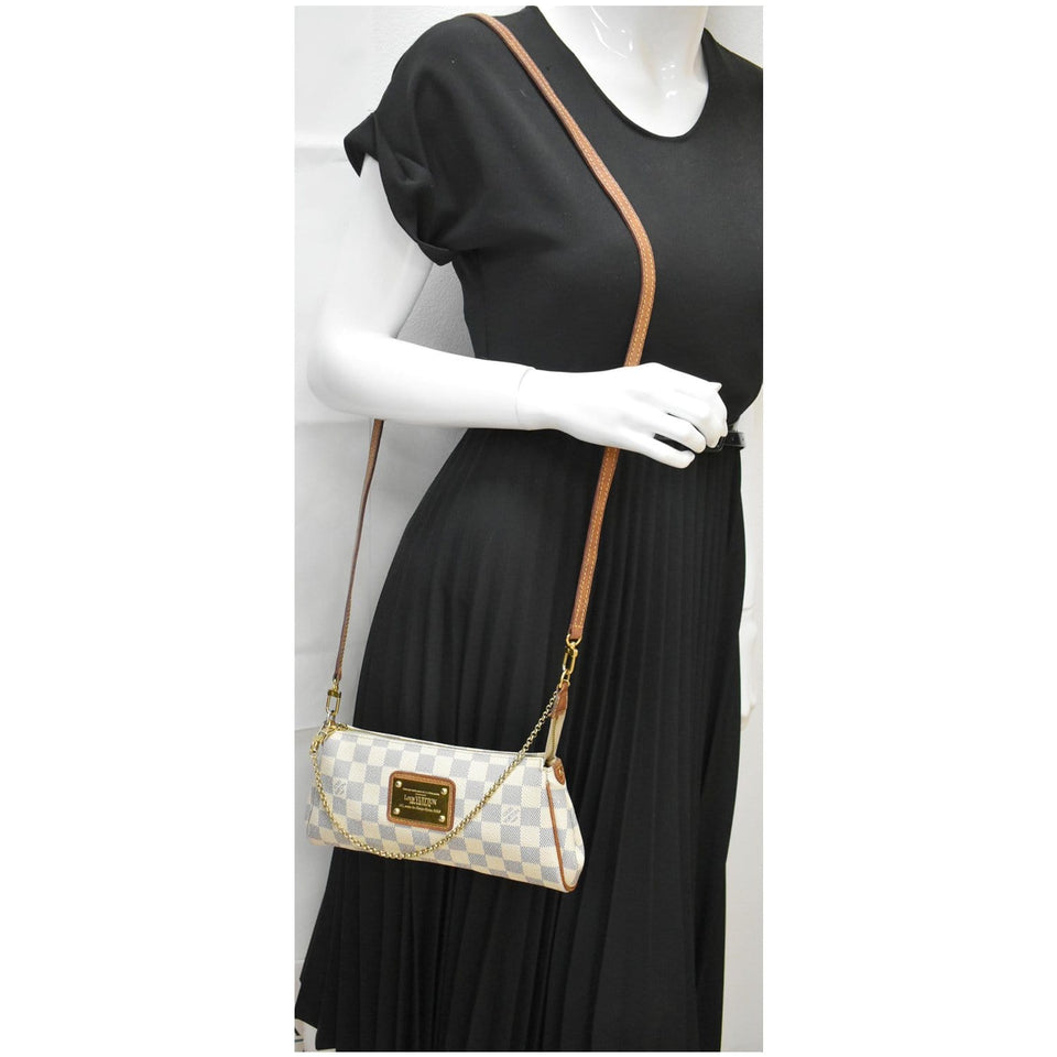 Louis Vuitton Pochette Eva Damier Azur Clutch Crossbody Bag White