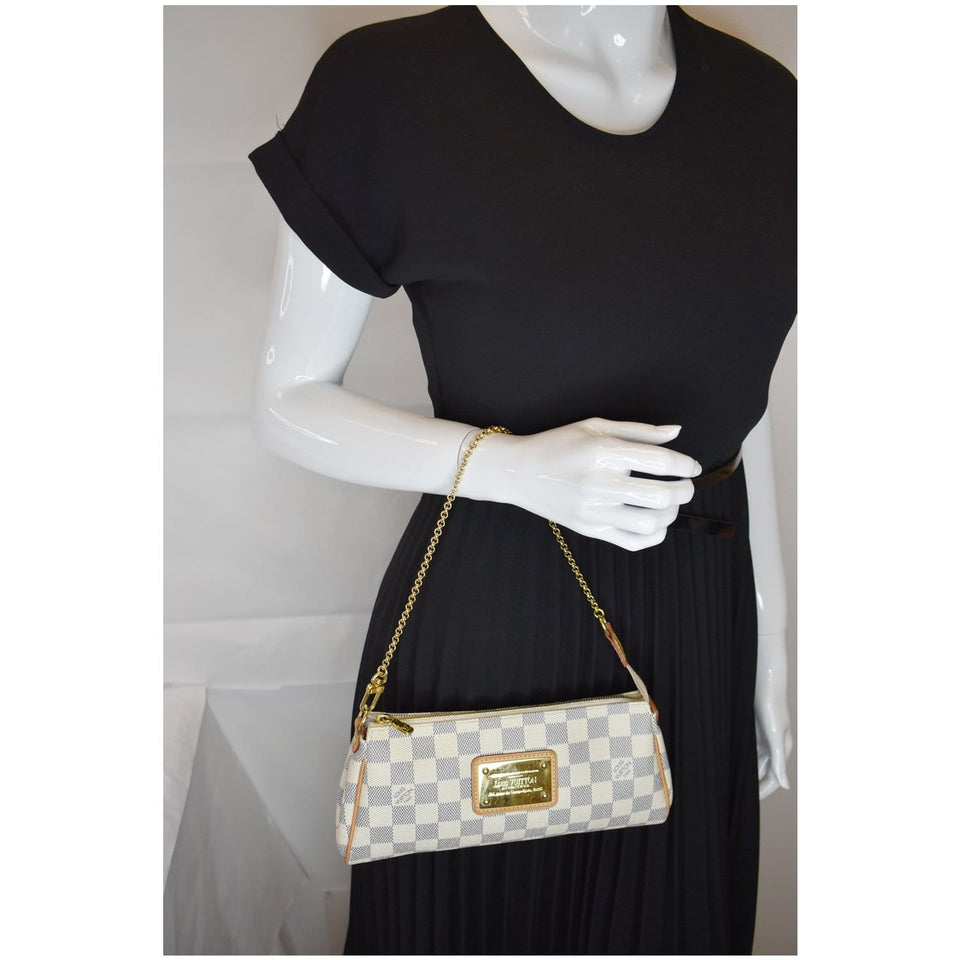 Louis Vuitton Pochette Eva Damier Azur Clutch Bag White