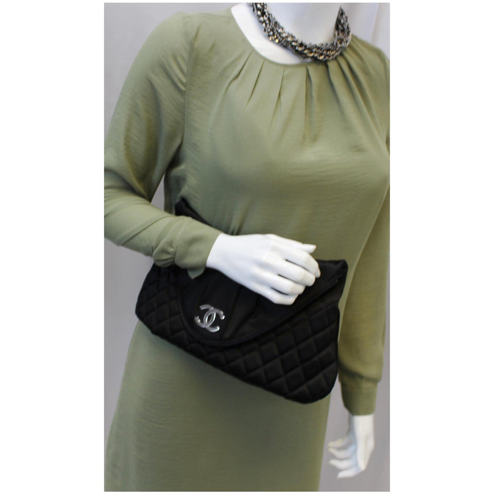 Chanel CC Half Moon Quilted Satin Clutch Black